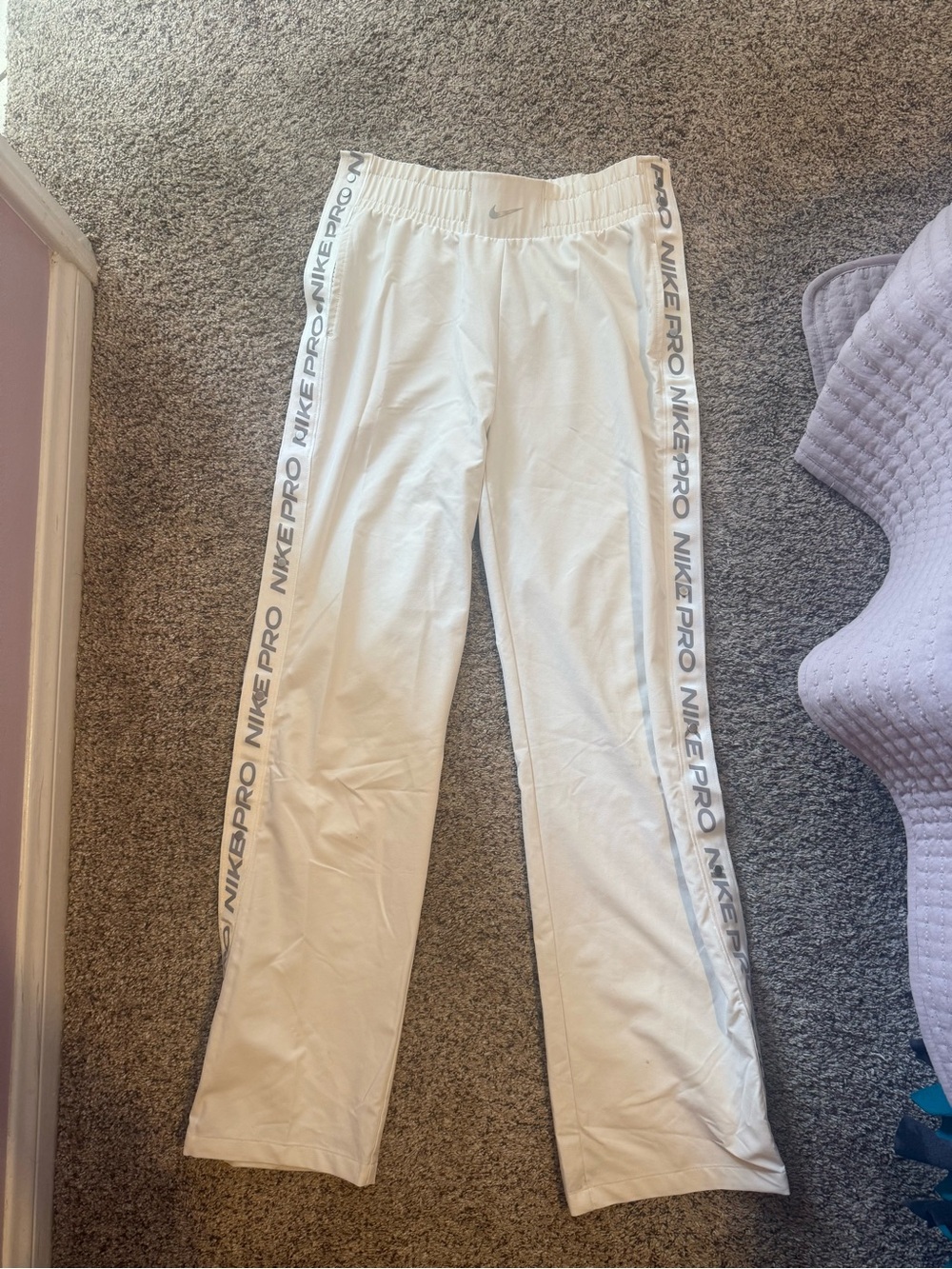 Nike White Logo Stripe Athletic Pants